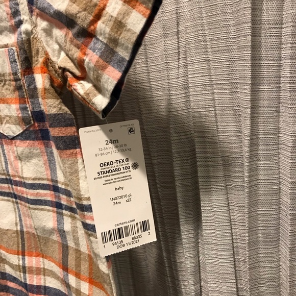 CARTERS BOY 24 MONTH BUTTON UP FRONT SNAPS MIDDLE NWT 100% ALGODON COTTON ROMPER - Picture 9 of 9